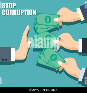 stop corruption concept businessman hand refusing corruption money, vector illustration Stock Vector