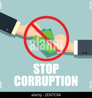 stop corruption concept businessman hand refusing corruption money, vector illustration Stock Vector