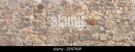 Old gray brown panoramic natural stone wall Stock Photo