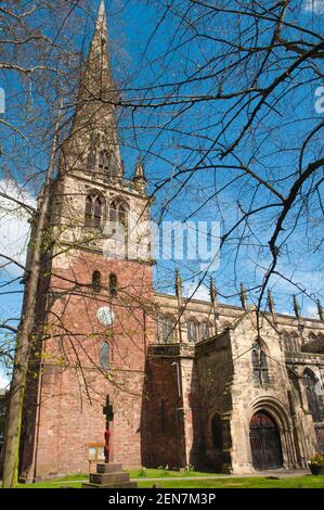 St Mary's Church is the only complete medieval church in Shrewsbury, Shropshire, England, with later Saxon additions. Stock Photo