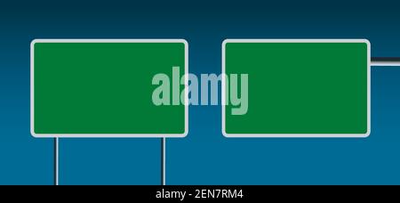 empty green informational road signs on highway Stock Vector