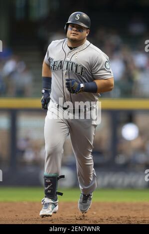 Milwaukee, WI, USA. 27th June, 2019. Seattle Mariners first baseman Daniel  Vogelbach #20 throws his helmet to the ground after striking out in the  Major League Baseball game between the Milwaukee Brewers