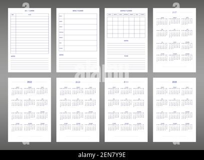 2022 2023 2024 2025 calendar daily weekly monthly personal planner diary template in classic strict style. individual schedule in minimal restrained b Stock Vector