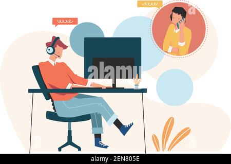Customer service advises customer online support Stock Vector