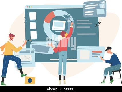 Office workers study infographics analyze the evolutionary scale Stock Vector