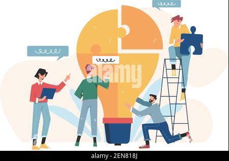People with lightbulb puzzle business concept Stock Vector