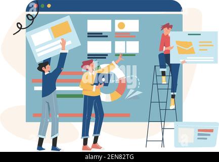 Creative teamwork building a business project on the Internet Stock Vector