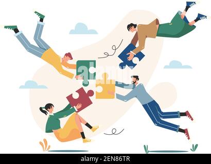 Floating people connecting puzzle elements Stock Vector