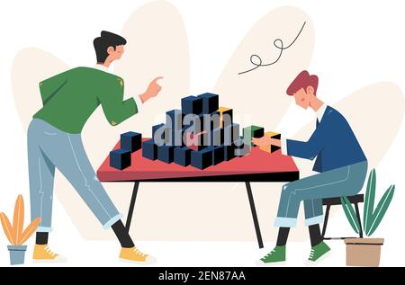 People arrange puzzle elements to build a business Stock Vector
