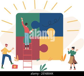Teamwork people build puzzle business elements Stock Vector
