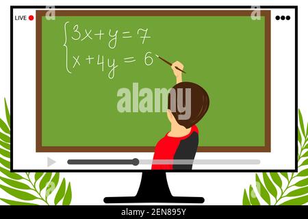 Child home education. Online learning. Schooling. Communication in internet. Teaching worldwide. Pupil boy does his hometask on the desk. Video Stock Vector