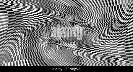 Abstract background with monochrome chess board twirl futuristic waves art Stock Vector