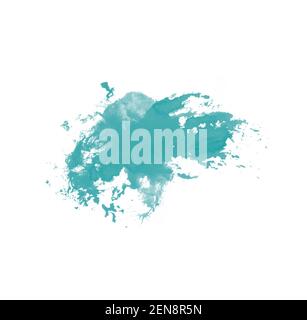 Turquoise brush isolated on white background. Abstract isolated watercolor blot brush for painting Stock Photo