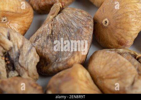 Pile of dry figs on close up view Stock Photo