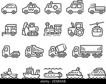 vehicle and transport thin line icon set,vector and illustration Stock Vector