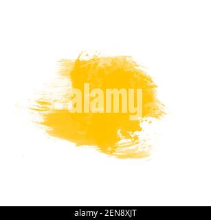 Yellow paint stroke isolated on white background. Yellow splash brush for painting Stock Photo