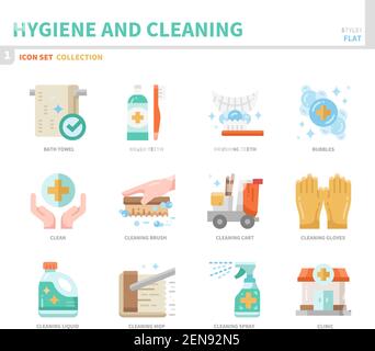 hygiene and cleaning icon set,flat style,vector and illustration Stock Vector