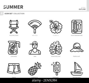 summer season icon set,outline style,vector and illustration Stock Vector