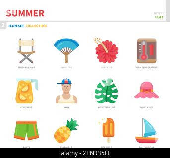 summer season icon set,flat style,vector and illustration Stock Vector