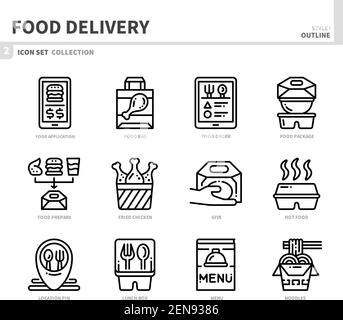food delivery icon set,outline style,vector and illustration Stock Vector