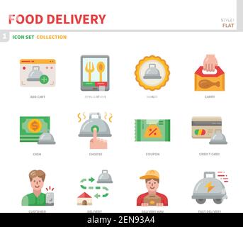 food delivery icon set,flat style,vector and illustration Stock Vector
