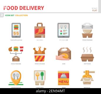 food delivery icon set,flat style,vector and illustration Stock Vector