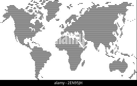 black horizintal,stripes line world map on blank background, full frame pattern,vector and illustration Stock Vector
