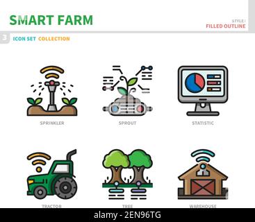 smart farm icon set,filled outline style,vector and illustration Stock Vector