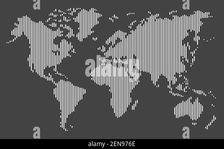 white vertical,stripes line world map on black background, full frame pattern,vector and illustration Stock Vector