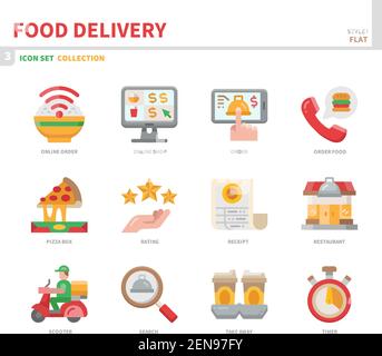 food delivery icon set,flat style,vector and illustration Stock Vector