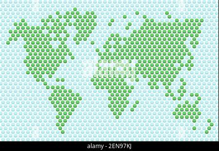 perspective flat button of dotted world map,colored full frame pattern,vector and illustration Stock Vector