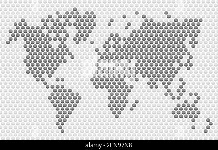 perspective flat button of dotted world map,grayscale full frame pattern,vector and illustration Stock Vector