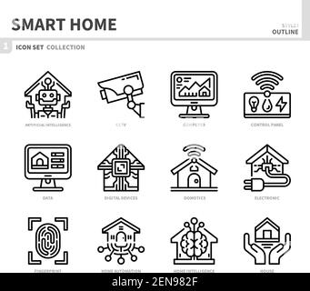 smart home icon set,outline style,vector and illustration Stock Vector
