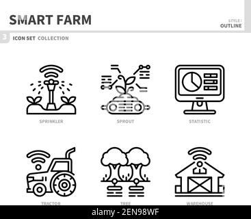 smart farm icon set,outline style,vector and illustration Stock Vector