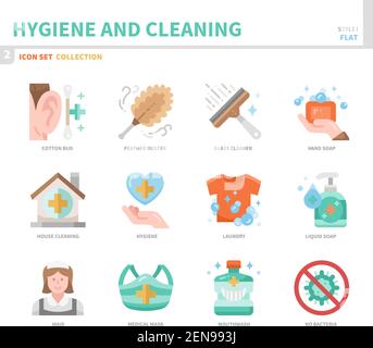 hygiene and cleaning icon set,flat style,vector and illustration Stock Vector