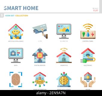 smart home icon set,flat style,vector and illustration Stock Vector