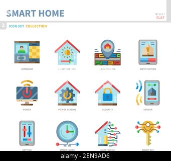 smart home icon set,flat style,vector and illustration Stock Vector