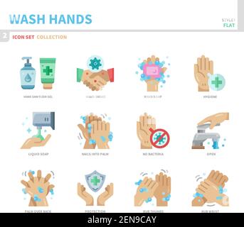 wash hands icon set,flat style,vector and illustration Stock Vector