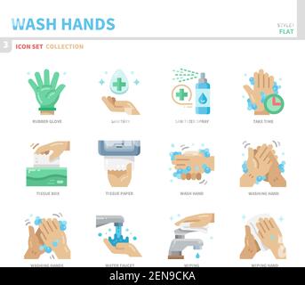 wash hands icon set,flat style,vector and illustration Stock Vector