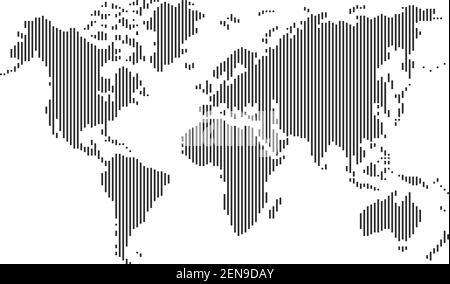 black vertical,stripes line world map on blank background, full frame pattern,vector and illustration Stock Vector