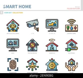 smart home icon set,filled outline style,vector and illustration Stock Vector