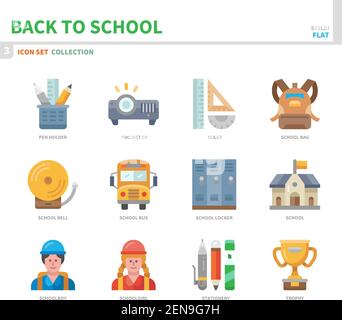 back to school icon set,color flat style,vector and illustration Stock Vector
