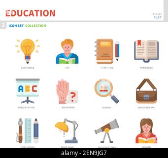 education icon set,color flat style,vector and illustration Stock Vector