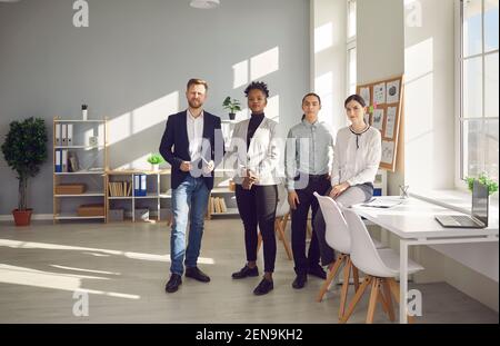Mixed race office team, cooperation, business concept Stock Photo