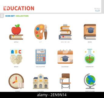 education icon set,color flat style,vector and illustration Stock Vector