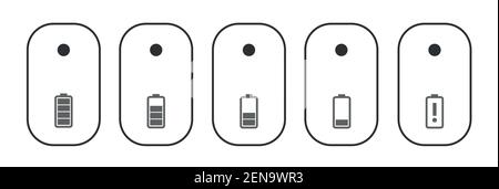 Isolated computer mouse set with a battery level charger. Computer mouse battery Stock Vector