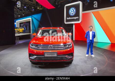 --FILE--A Teramont X SUV of Volkswagen Group is displayed during the 18th Shanghai International Automobile Industry Exhibition, also known as Auto Shanghai 2019, in Shanghai, China, 17 April 2019. Global vehicle deliveries of VW, the core brand of Germany's largest carmaker Volkswagen Group, increased by 1.6 percent in June compared to the same period last year, the company announced on Tuesday. (Photo by dycj - Imaginechina/Sipa USA)