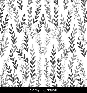 Floral seamless pattern with branches on white background. Ornament with tropic leaves, sprigs. Vector illustration for fabric, textile, wallpaper Stock Vector