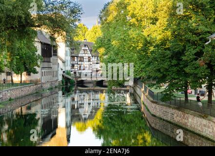 Strasbourg, France, August 2019. The historic center offers the view of pleasant and relaxing glimpse: the characteristic period houses are reflected Stock Photo