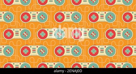 Vector Seamless Retro pattern with joysticks. Video game controller gaming cool print for boys and girls. Print for textiles, sportswear Stock Vector